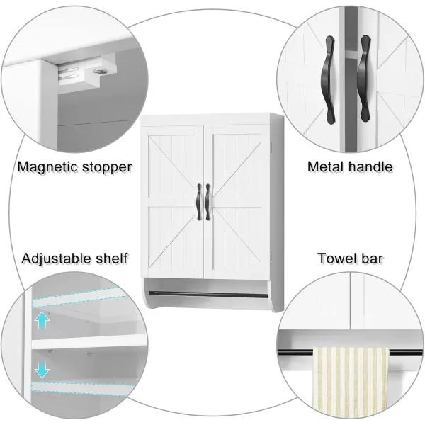 SRIWATANA Bathroom Storage Wall Cabinet Over The Toilet with Adjustable Shelf Space Saver 2Door Medicine Cabinet with Metal Bar WhiteWhite