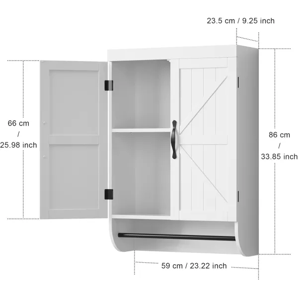 SRIWATANA Bathroom Storage Wall Cabinet Over The Toilet with Adjustable Shelf Space Saver 2Door Medicine Cabinet with Metal Bar WhiteWhite