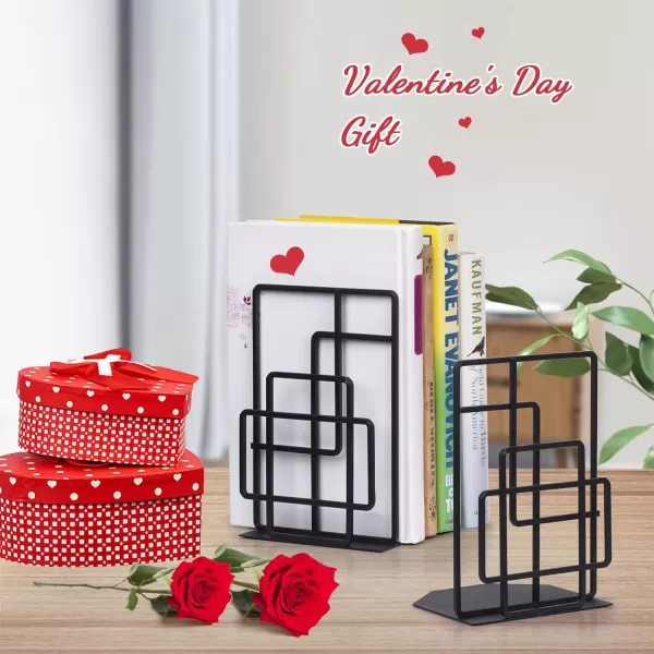 SRIWATANA Book Ends Heavy Duty Decorative Black Bookends for Shelves Window Lattice Design