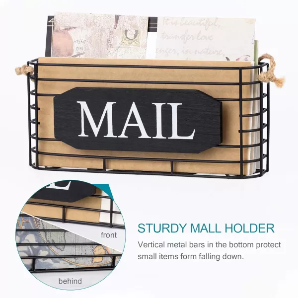 SRIWATANA Mail Organizer Wall Mount Rustic Mail Holder Key Holder for Wall with Hooks Small Size Carbonized BlackBlack