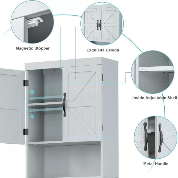 SRIWATANA Over The Toilet Storage Cabinet Bathroom Organizer with Adjustable Shelf 2Door Toilet Storage Rack GrayGrey