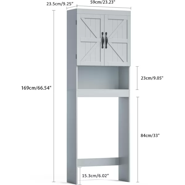 SRIWATANA Over The Toilet Storage Cabinet Bathroom Organizer with Adjustable Shelf 2Door Toilet Storage Rack GrayGrey