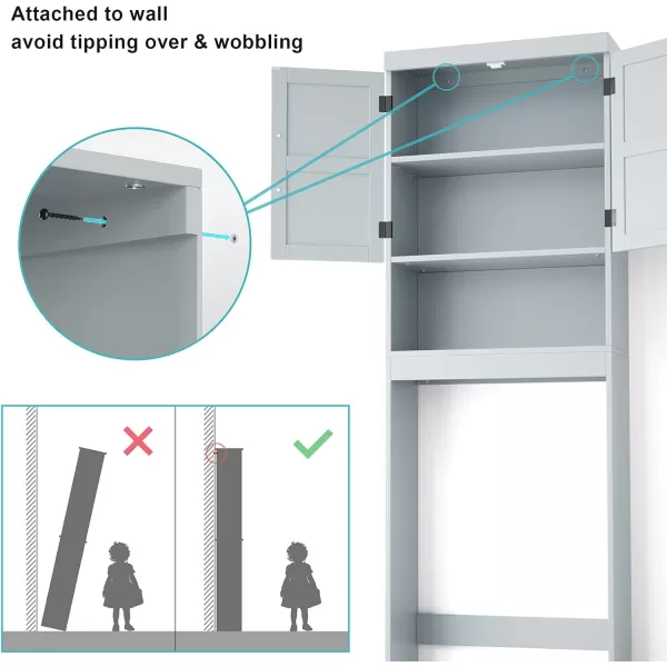 SRIWATANA Over The Toilet Storage Cabinet Bathroom Organizer with Adjustable Shelf 2Door Toilet Storage Rack GrayGrey