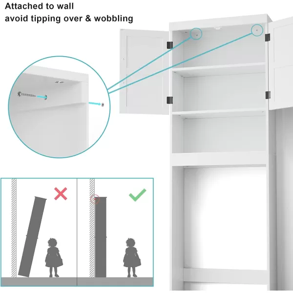 SRIWATANA Over The Toilet Storage Cabinet Bathroom Organizer with Adjustable Shelf 2Door Toilet Storage Rack GrayWhite