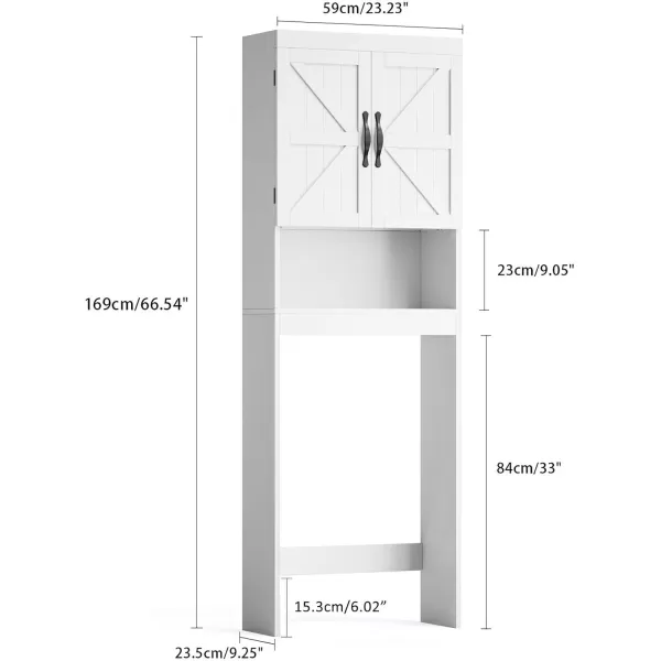 SRIWATANA Over The Toilet Storage Cabinet Bathroom Organizer with Adjustable Shelf 2Door Toilet Storage Rack GrayWhite