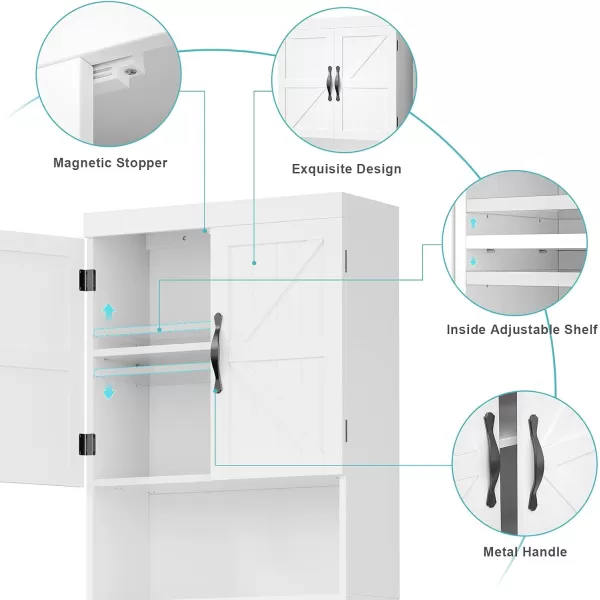 SRIWATANA Over The Toilet Storage Cabinet Bathroom Organizer with Adjustable Shelf 2Door Toilet Storage Rack GrayWhite