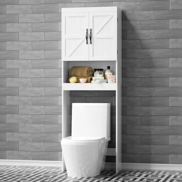 SRIWATANA Over The Toilet Storage Cabinet Bathroom Organizer with Adjustable Shelf 2Door Toilet Storage Rack GrayWhite