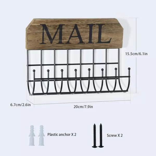 SRIWATANA Rustic Mail Holder Organizer Key Holder Wall Mount Mail Sorter for Hallway Foyer and Home Decoration  Carbonized BlackMedium