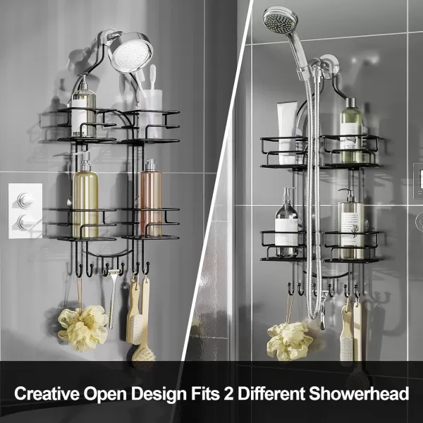 SRIWATANA Shower Caddy Hanging Over Head Bathroom Shower Organizer Shower Rack Holder with Hooks for Razors  BlackBlack