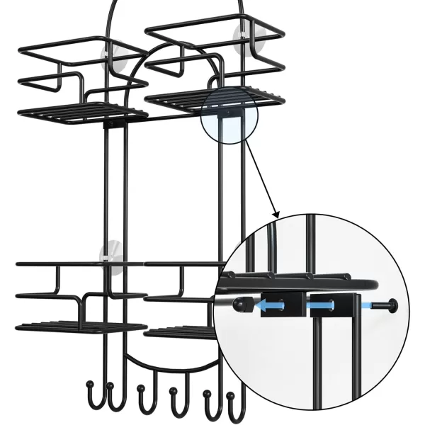 SRIWATANA Shower Caddy Hanging Over Head Bathroom Shower Organizer Shower Rack Holder with Hooks for Razors  BlackBlack