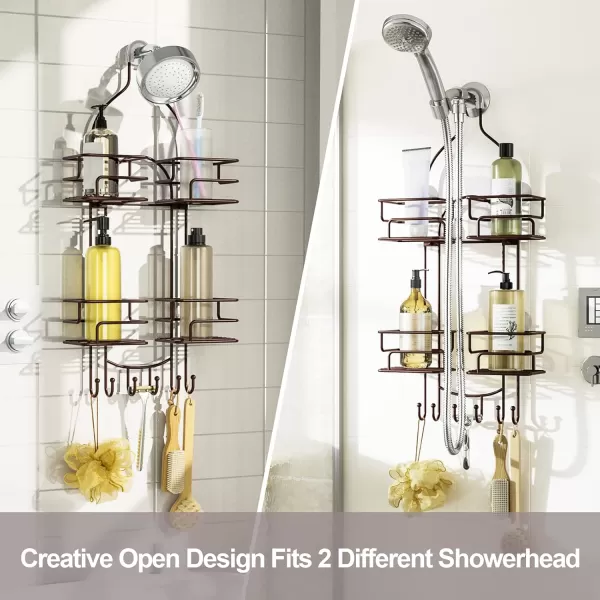 SRIWATANA Shower Caddy Hanging Over Head Bathroom Shower Organizer Shower Rack Holder with Hooks for Razors  BlackBronze