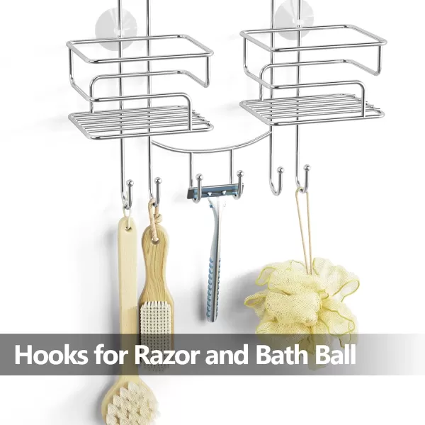 SRIWATANA Shower Caddy Hanging Over Head Bathroom Shower Organizer Shower Rack Holder with Hooks for Razors  BlackChrome