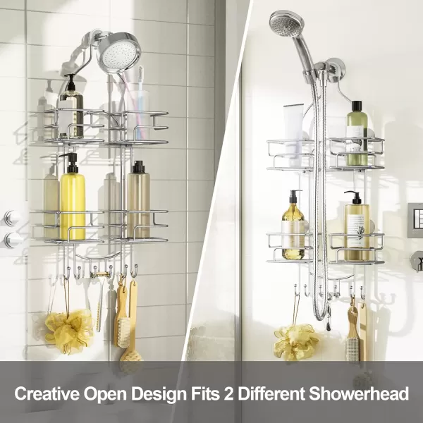 SRIWATANA Shower Caddy Hanging Over Head Bathroom Shower Organizer Shower Rack Holder with Hooks for Razors  BlackChrome