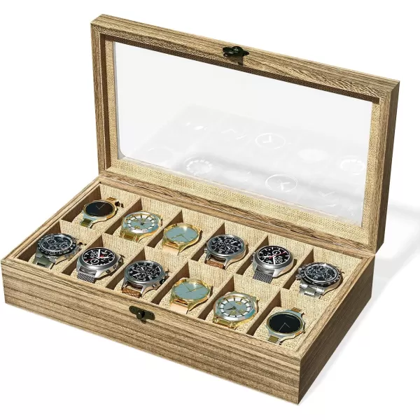 SRIWATANA Watch Box Watch Case Organizer for Men Women Fathers Day Gift 12 Slot Watch Holder Display Case with Glass Top  Gifts for Loved Ones Carbonized BlackCarbonized Black