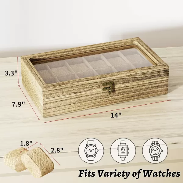 SRIWATANA Watch Box Watch Case Organizer for Men Women Fathers Day Gift 12 Slot Watch Holder Display Case with Glass Top  Gifts for Loved Ones Carbonized BlackCarbonized Black