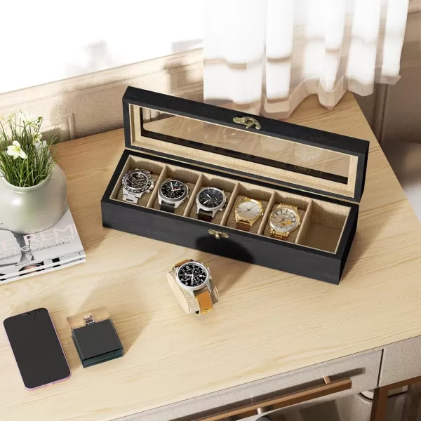 SRIWATANA Watch Box Watch Case Organizer for Men Women Fathers Day Gift 12 Slot Watch Holder Display Case with Glass Top  Gifts for Loved Ones Carbonized BlackWeathered Black