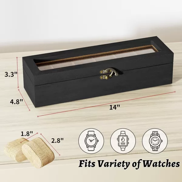 SRIWATANA Watch Box Watch Case Organizer for Men Women Fathers Day Gift 12 Slot Watch Holder Display Case with Glass Top  Gifts for Loved Ones Carbonized BlackWeathered Black