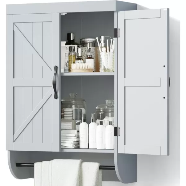 SRIWATANA Bathroom Storage Wall Cabinet Over The Toilet with Adjustable Shelf Space Saver 2Door Medicine Cabinet with Metal Bar WhiteGrey