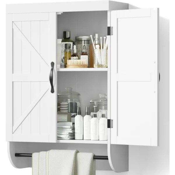 SRIWATANA Bathroom Storage Wall Cabinet Over The Toilet with Adjustable Shelf Space Saver 2Door Medicine Cabinet with Metal Bar WhiteWhite