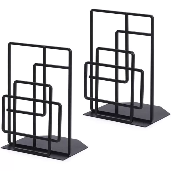 SRIWATANA Book Ends Heavy Duty Decorative Black Bookends for Shelves Window Lattice Design