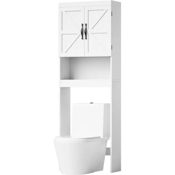 SRIWATANA Over The Toilet Storage Cabinet Bathroom Organizer with Adjustable Shelf 2Door Toilet Storage Rack GrayWhite