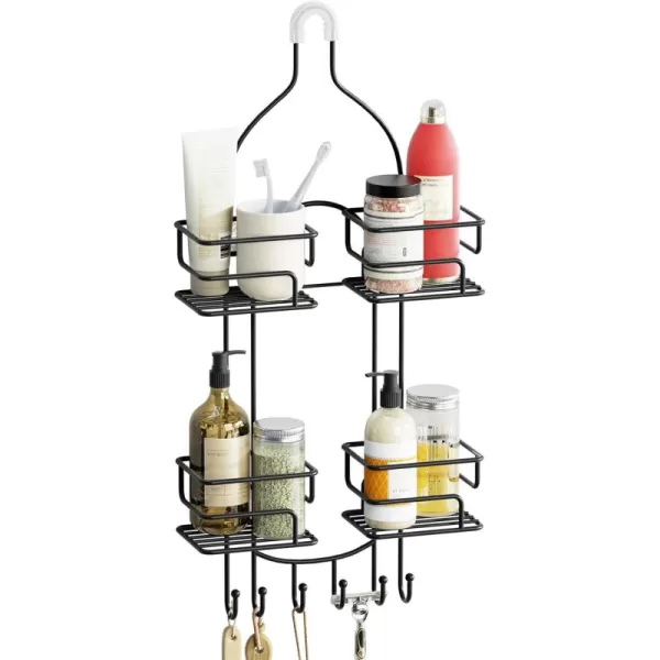 SRIWATANA Shower Caddy Hanging Over Head Bathroom Shower Organizer Shower Rack Holder with Hooks for Razors  BlackBlack