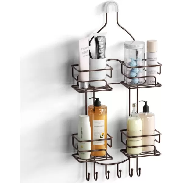 SRIWATANA Shower Caddy Hanging Over Head Bathroom Shower Organizer Shower Rack Holder with Hooks for Razors  BlackBronze