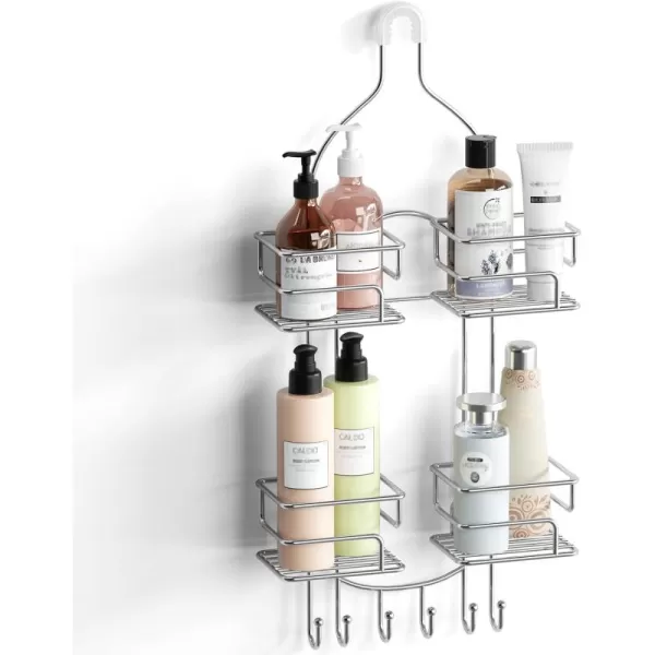 SRIWATANA Shower Caddy Hanging Over Head Bathroom Shower Organizer Shower Rack Holder with Hooks for Razors  BlackChrome