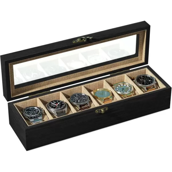 SRIWATANA Watch Box Watch Case Organizer for Men Women Fathers Day Gift 12 Slot Watch Holder Display Case with Glass Top  Gifts for Loved Ones Carbonized BlackWeathered Black