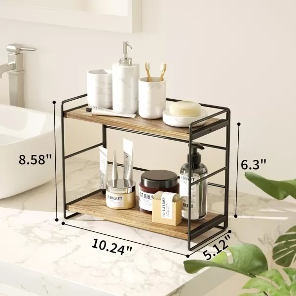 SRIWATANA Bathroom Countertop Organizer Set of 2 Kitchen Counter Shelf Spice Rack Sink Countertop Storage Desktop Large Wood Shelf  Carbonized BlackCarbonized Black