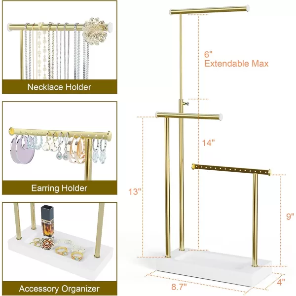SRIWATANA Jewelry Organizer Stand Extra Tall Jewelry Display Necklace Holder Gift Idea WhiteWhite  Gold