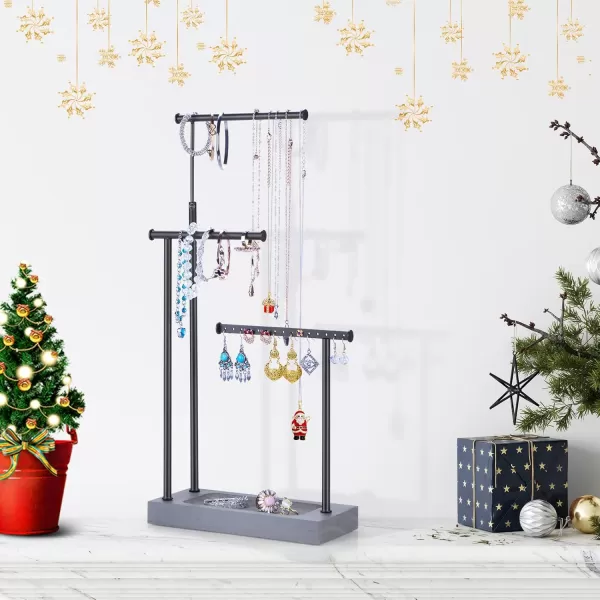 SRIWATANA Jewelry Organizer Stand Extra Tall Jewelry Display Necklace Holder Gift Idea Whiteweathered grey