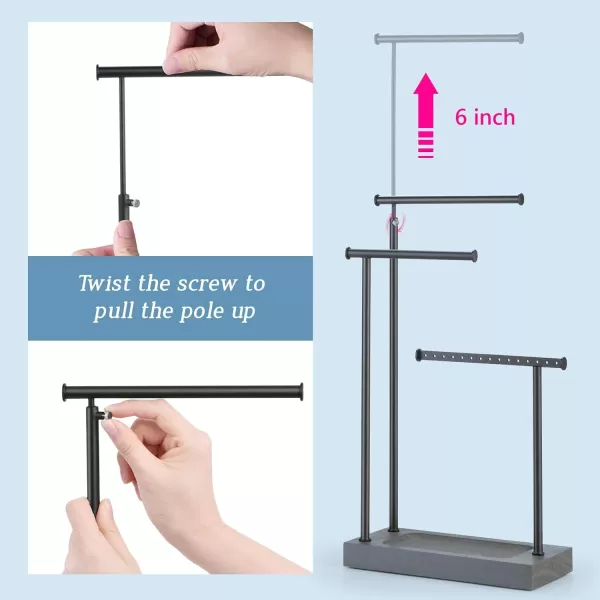 SRIWATANA Jewelry Organizer Stand Extra Tall Jewelry Display Necklace Holder Gift Idea Whiteweathered grey