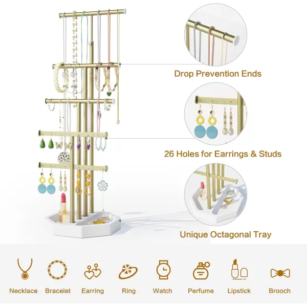 SRIWATANA Jewelry Organizer Stand Gifts for Mom 5 Tier Necklace Holder Bracelet Earring Holder Jewelry Display Stand Large Storage with Wood Base Carbonized BlackWhite  Gold