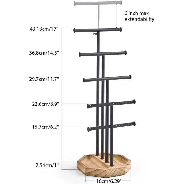 SRIWATANA Jewelry Organizer Stand Gifts for Mom 5 Tier Necklace Holder Bracelet Earring Holder Jewelry Display Stand Large Storage with Wood Base Carbonized BlackCarbonized Black