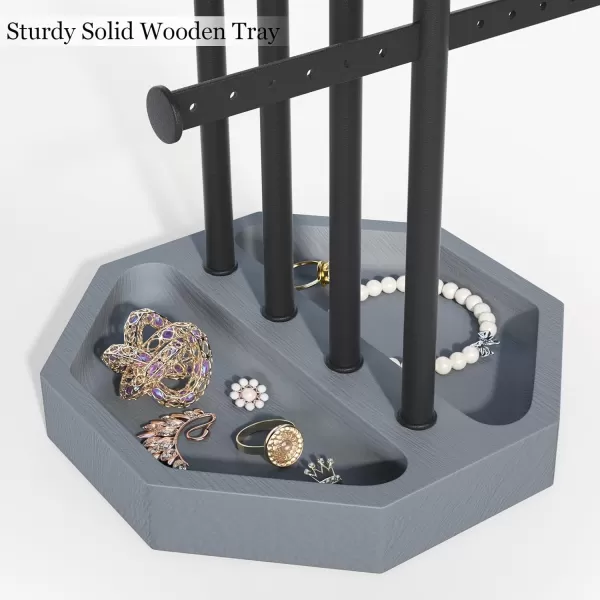 SRIWATANA Jewelry Organizer Stand Gifts for Mom 5 Tier Necklace Holder Bracelet Earring Holder Jewelry Display Stand Large Storage with Wood Base Carbonized BlackWeathered Grey