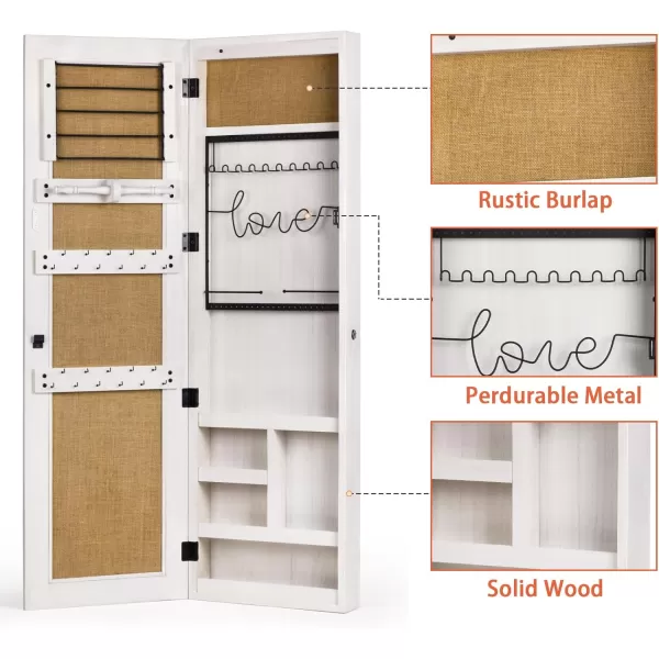 SRIWATANA Jewelry Organizer WallDoor Mounted Jewelry Armoire Cabinet with Mirror Solid WoodDark BrownWashed White