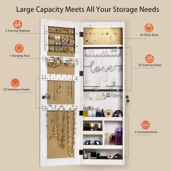 SRIWATANA Jewelry Organizer WallDoor Mounted Jewelry Armoire Cabinet with Mirror Solid WoodDark BrownWashed White
