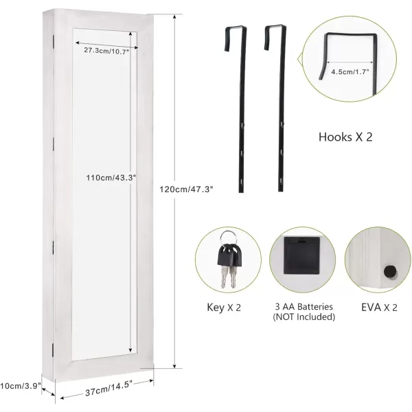 SRIWATANA Jewelry Organizer WallDoor Mounted Jewelry Armoire Cabinet with Mirror Solid WoodDark BrownWashed White