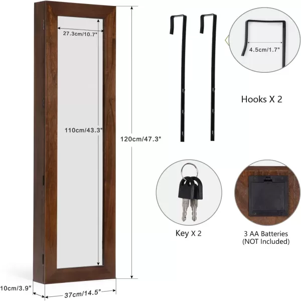 SRIWATANA Jewelry Organizer WallDoor Mounted Jewelry Armoire Cabinet with Mirror Solid WoodDark Browndark brown