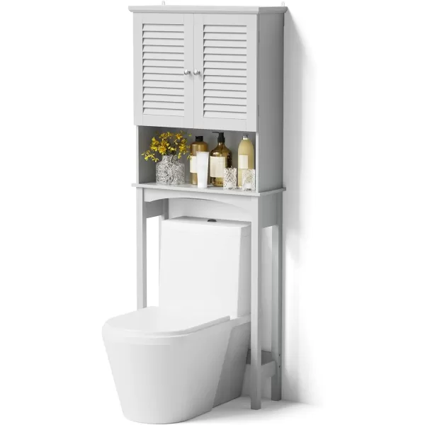 SRIWATANA Over The Toilet Storage Bathroom Cabinet Organizer Shelf Space Saver with Adjustable Rack  Grey