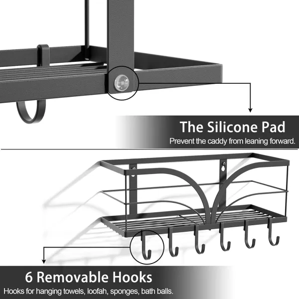 SRIWATANA Shower Rack Adhesive Shower Shelves Bathroom Shower Caddy Organizer Rustproof 2 Pack Shower Storage with Hooks No Drilling  Matte Black