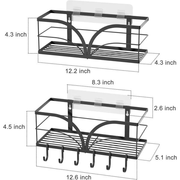 SRIWATANA Shower Rack Adhesive Shower Shelves Bathroom Shower Caddy Organizer Rustproof 2 Pack Shower Storage with Hooks No Drilling  Matte Black