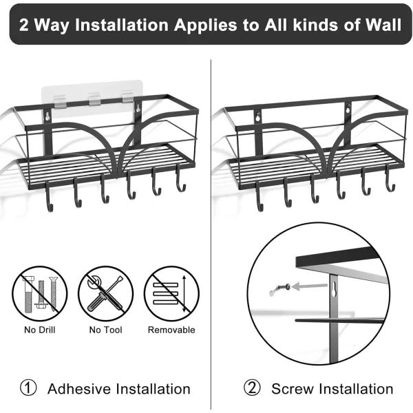 SRIWATANA Shower Rack Adhesive Shower Shelves Bathroom Shower Caddy Organizer Rustproof 2 Pack Shower Storage with Hooks No Drilling  Matte Black