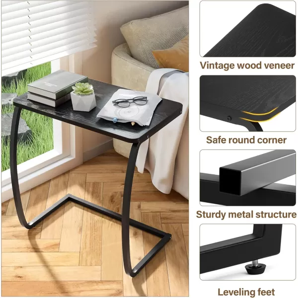 SRIWATANA Side Table End Table Vintage CShaped Couch Table for Sofa Laptop Coffee Snack WalnutBlack