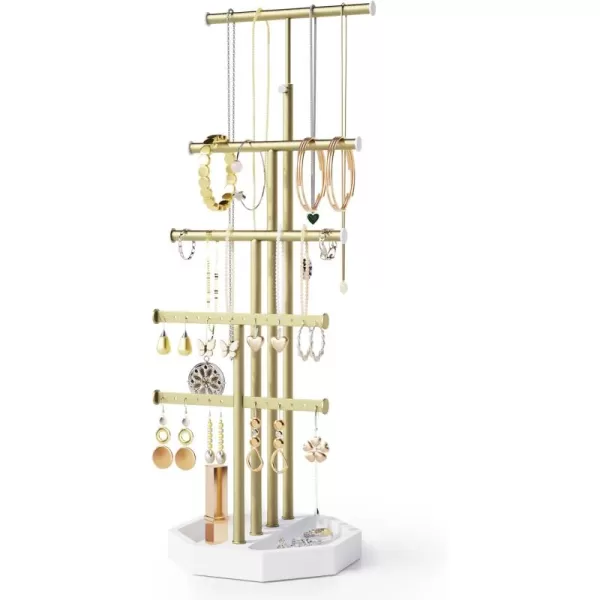 SRIWATANA Jewelry Organizer Stand Gifts for Mom 5 Tier Necklace Holder Bracelet Earring Holder Jewelry Display Stand Large Storage with Wood Base Carbonized BlackWhite  Gold