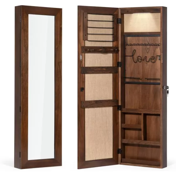 SRIWATANA Jewelry Organizer WallDoor Mounted Jewelry Armoire Cabinet with Mirror Solid WoodDark Browndark brown