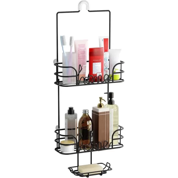 SRIWATANA Shower Caddy Organizer Hanging Over Head Bathroom Shower Rack Hanger NoRust with Soap Dish  Black