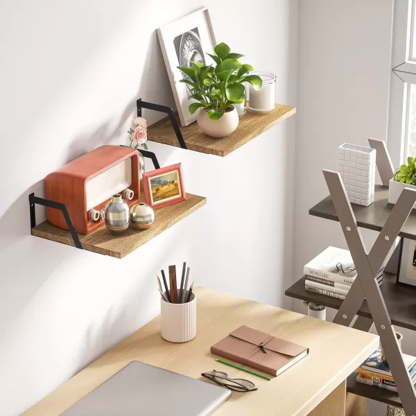 SRIWATANA Floating Shelves Wall Mounted Set of 2 Rustic Wood Shelves with Large CapacityCarbonized BlackCarbonized Black