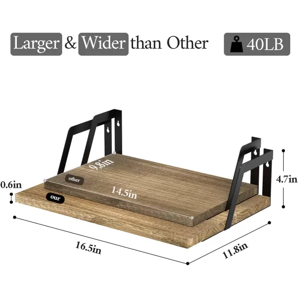 SRIWATANA Floating Shelves Wall Mounted Set of 2 Rustic Wood Shelves with Large CapacityCarbonized BlackCarbonized Black